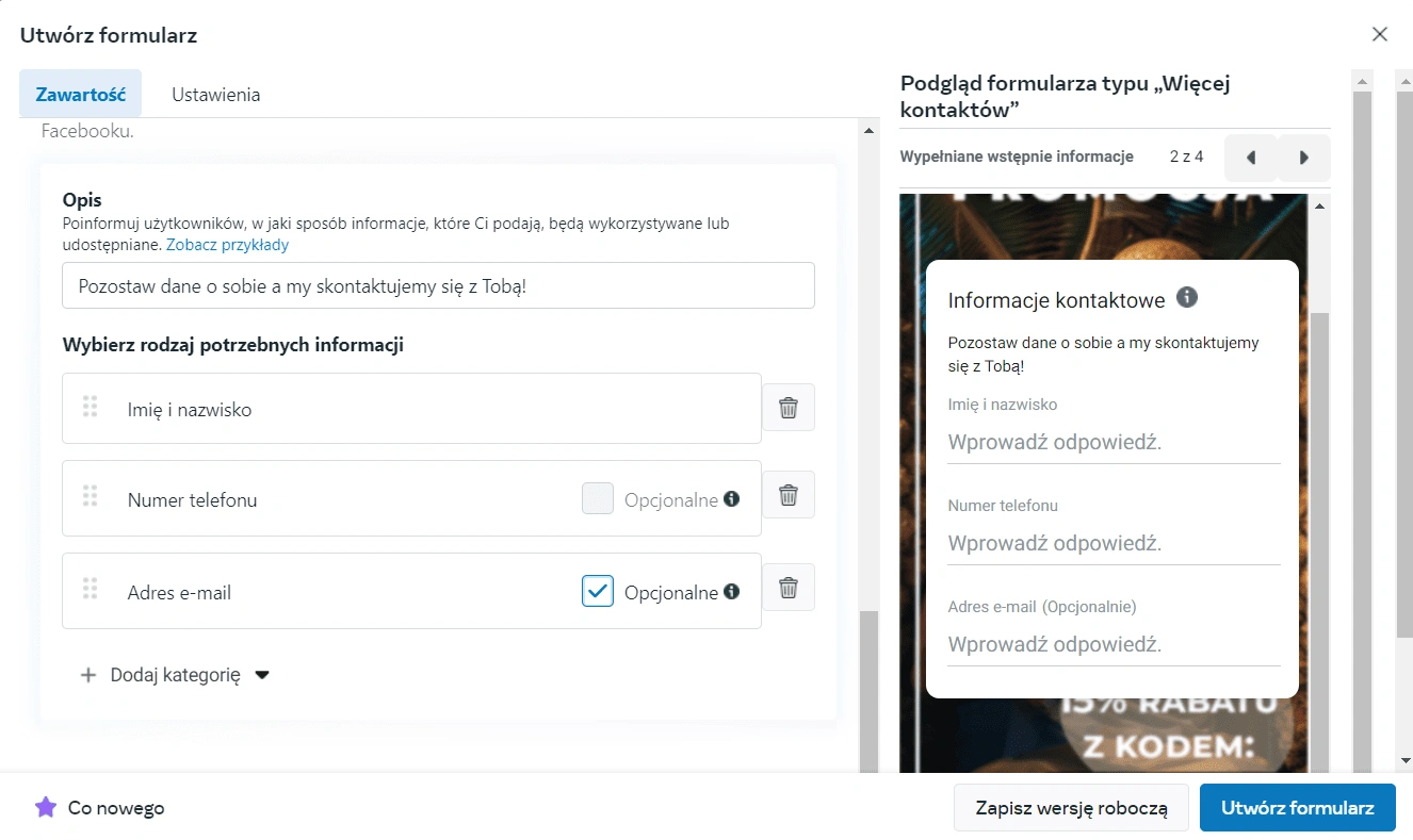 lead ads formularz