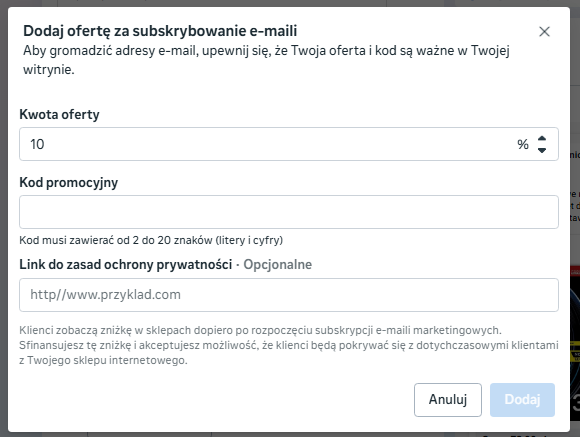 Oferta za subskrybowanie e maili krok2